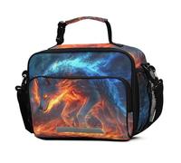 Mnsruu Flame Wolf Galaxy Fire Lunch Bags Large Insulated Lunch Box for Kids Boys Girls Reusable Cooler Bag Tote Bag School Lunchbox with Shoulder Strap