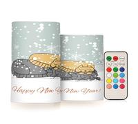 Mnsruu Flameless Candles Lights, Christmas Design Sleeping Cats Led Pillar Candles 2 Packs