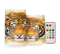 Mnsruu Flameless Candles Wild Animal Tiger LED Candles Flickering with Remote Timer Battery Operated Candles Set of 2 Home Wedding Decoration
