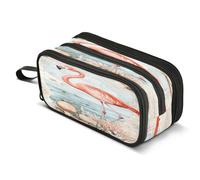 Mnsruu Flamingo Cora Seashell Nautical Coastal Pencil Case Big Capacity Pen Bag Pouch Holder 3 Compartments Large Pencil Box for Boys Girls School Storage Organizer