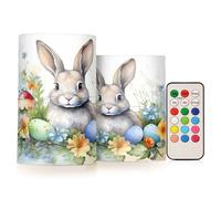 Mnsruu Flickering Flameless Candles Bunny Eggs Easter Spring LED Candles with Remote Timer Set of 2 Battery Operated Candle Home Decoration