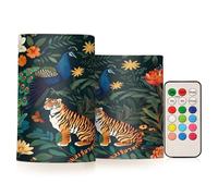 Mnsruu Flickering Flameless Candles Peacock and Tiger LED Candles with Remote Timer Set of 2 Battery Operated Candle Home Decoration