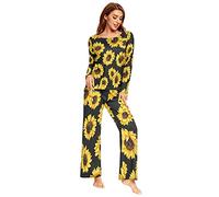 Mnsruu Floral Sunflower Pajamas Set for Women 2 Piece Long Sleeve Sleepwear Nightwear Lounge Sets S Multicolor