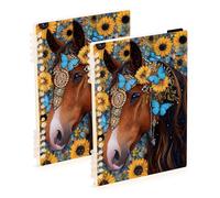 Mnsruu Flower Butterfly Horse Spiral Notebook Journals 2 Pack, Hardcover Lined Journal for Women, A5 College Ruled Notebooks for Journaling Writing Work Office School 5.7x8.3 Inch