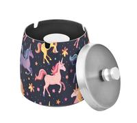 Mnsruu Flowers and Unicorns Smell-Proof Ashtray Desktop Ash Tray, Stainless Steel Ashtray for Garden Bar Balcony Home Office Decoration