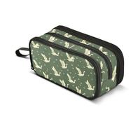 Mnsruu Flying Swan Green Pencil Case Large Capacity Pen Bag 3 Compartment Pencil Pouch Stationery for Office College School Teen Student Girl Boy
