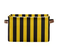 Mnsruu Foldable Storage Basket Yellow Black Stripe Large Fabric Storage Box with Handle Large Cube Bins for Closet Toys, 1pcs