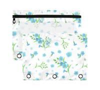 Mnsruu Forget-me-nots Blue Flowers 3 Rings Binder Pouch Pencil Case, 2 Pack Pencil Pouches with Zipper, Clear Window Cosmetic Bag