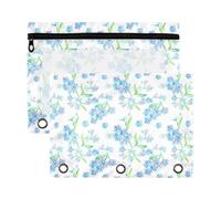 Mnsruu Forget Me Nots Wildflowers 3 Rings Binder Pouch Pencil Case, 2 Pack Pencil Pouches with Zipper, Clear Window Cosmetic Bag