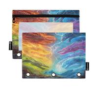 Mnsruu Four Colors Dragon Pencil Pouch for 3 Ring Binder, 2 PCS Binder Pencil Pouch with Zipper, Clear Window Zipper Pencil Case Pencil Bags for School Office Supplies