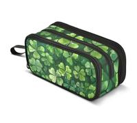 Mnsruu Four Leaf Clover Leaves Pencil Case Large Capacity Pencil Pouch with 3 Compartments Stationery Case Pen Bag for Boys Girls Kids Adults School Office