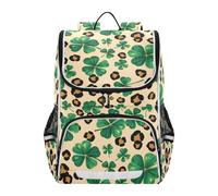 Mnsruu Four Leaf Clover Leopard Pattern Kids Backpack Rucksack Bag for School Girls & Boys, Cute School Bag for Kids, Kids Bookbag for Elementary with Reflective Strip