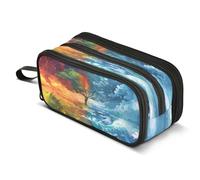 Mnsruu Four Seasons Life Rainbow Tree Pencil Case Big Capacity Pen Bag Pouch Holder 3 Compartments Large Pencil Box for Boys Girls School Storage Organizer