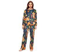 Mnsruu Fox Mushroom Flower Flannel Pajamas Set for Women 2 Piece Long Sleeve Sleepwear Nightwear Lounge Sets XL Multicolor