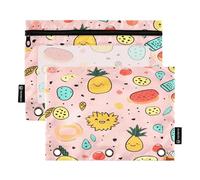 Mnsruu Fruits Pineapple Pencil Pouch for 3 Ring Binder, 2 PCS Binder Pencil Pouch with Zipper, Clear Window Zipper Pencil Case Pencil Bags for Office Supplies