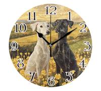Mnsruu Funny Black Greyhound Clock Wall Clock for Living Room Silent Non-Ticking Round Clock 25cm Easy to Read Clocks Kitchen Home Decorative