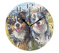 Mnsruu Funny Border Collie Field Clock Wall Clock for Living Room Silent Non-Ticking Round Clock 25cm Easy to Read Clocks Kitchen Home Decorative