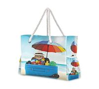 Mnsruu Funny Cat Sand Beach Wave Tote Bag Beach Large Bag Rope Handles for Shopping Groceries Travel Outdoors