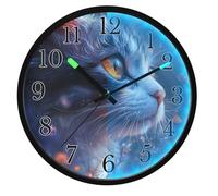 Mnsruu Funny Fantasy Cat Wall Clock Luminous Bedroom Clocks Battery Operated Silent Glow in the Dark Clock for Living Room Kitchen 12 Inch