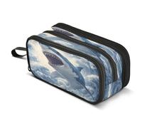Mnsruu Funny Fierce Shark Pencil Case Big Capacity Pen Bag Pouch Holder 3 Compartments Large Pencil Box for Boys Girls School Storage Organizer