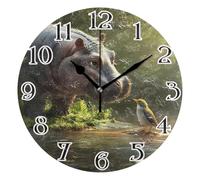 Mnsruu Funny Hippopotamus Bird Clock Wall Clock for Living Room Silent Non-Ticking Round Clock 25cm Easy to Read Clocks Kitchen Home Decorative