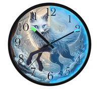 Mnsruu Funny Mysterious White Fox Wall Clock Luminous Bedroom Clocks Battery Operated Silent Glow in the Dark Clock for Living Room Kitchen 12 Inch
