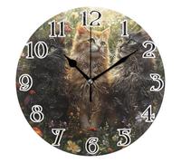 Mnsruu Funny Three Cat Flower Clock Wall Clock for Living Room Silent Non-Ticking Round Clock 25cm Easy to Read Clocks Kitchen Home Decorative
