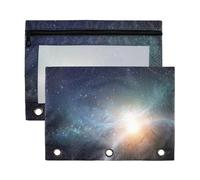 Mnsruu Galaxy Stars and Moon Abstract Space 3 Rings Binder Pouch Pencil Case, 2 Pack Pencil Pouches with Zipper, Clear Window Cosmetic Bag