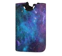 Mnsruu Galaxy Stars Blue Purple Pop-Up Laundry Hampers,Waterproof and Collapsible Laundry Basket with Handles for Baby Nursery College Dorms Kids Bedroom Bathroom