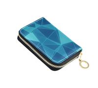 Mnsruu Geometric Teal Blue Triangle Small Compact Card Case with 11 Slots for Credit Cards, Cash & Coins, RFID Blocking Wallet for Travel & Everyday Use