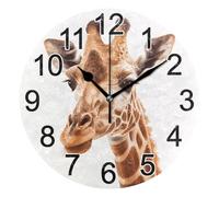 Mnsruu Giraffe Pattern Wall Clock Non Ticking Silent Kitchen Clock Battery Operated Clocks Round Decorative for Living Room Bedroom Bathroom Home Office