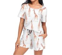 Mnsruu Giraffes Spotted Wild Animal Womens Pyjamas Sets Short Sleeves, Ladies Pajamas Pjs Set Loungewear with Pocket Size XXL