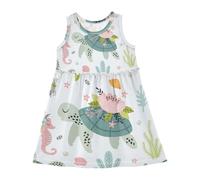 Mnsruu Girls Dress Sleeveless A-line Round Neck Dress Toddler Kids Casual Tank Dresses Turtle and Sea Life Sundress 2-8 Years