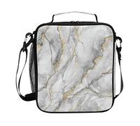 MNSRUU Girls Lunch Bags, Abstract Texture White Marble Gold Veins Insulated Thermal Packed Lunch Box Hot Cool Frozen Food for Women Kids