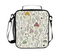 Mnsruu Girls Lunch Bags, Mushroom Forest Floral Leaves Insulated Thermal Packed Lunch Box Hot Cool Frozen Food for Women Kids