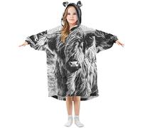 Mnsruu Girls Oversized Blanket Hoodie, Cute Cat Gray Kitten Animal Warm Fleece Sweatshirt Plush Wearable, Front Roomy Pocket, Cute Ear Cap, M