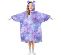 Mnsruu Girls Oversized Blanket Hoodie Poppies Blue Purple Stars Pattern Kids Wearable Blanket Hooded Sweatshirt
