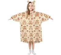 Mnsruu Girls Oversized Blanket Hoodie Poppies Capybara Animal Pattern Kids Wearable Blanket Soft Warm Fleece Hooded Sweatshirt Front Big Pocket Pullover Hoody