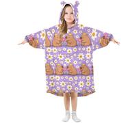 Mnsruu Girls Oversized Blanket Hoodie Poppies Capybara Daisy Kids Wearable Blanket Soft Warm Fleece Hooded Sweatshirt