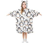 Mnsruu Girls Oversized Blanket Hoodie Poppies Cute Penguin Animal Kids Wearable Blanket Soft Warm Fleece Hooded Sweatshirt Front Big Pocket Pullover Hoody Multi