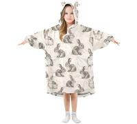 Mnsruu Girls Oversized Blanket Hoodie Poppies Gray Rabbit Bunny Kids Wearable Blanket Soft Warm Fleece Hooded Sweatshirt Front Big Pocket Pullover Hoody