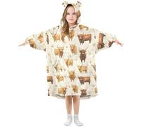 Mnsruu Girls Oversized Blanket Hoodie Poppies Highland Cow N Kids Wearable Blanket Soft Warm Fleece Hooded Sweatshirt Front Big Pocket Pullover Hoody