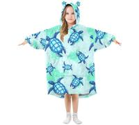Mnsruu Girls Oversized Blanket Hoodie Poppies Poppies Sea Turtle Blue Ocean Kids Wearable Blanket Soft Warm Fleece Hooded Sweatshirt Front Big Pocket Pullover Hoody