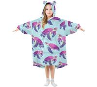 Mnsruu Girls Oversized Blanket Hoodie Poppies Purple Turtle Nautical Ocean Coastal Kids Wearable Blanket Hooded Sweatshirt