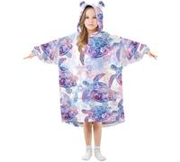 Mnsruu Girls Oversized Blanket Hoodie Poppies Turtle Fantasy Pattern Kids Wearable Blanket Soft Warm Fleece Hooded Sweatshirt Front Big Pocket Pullover Hoody