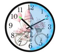 Mnsruu Gnomes Heart Pink Bicycle Wall Clock Luminous Bedroom Clocks Battery Operated Silent Glow in the Dark Clock for Living Room Kitchen 12 Inch