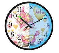 Mnsruu Gnomes Heart Pink Rose Wall Clock Luminous Bedroom Clocks Battery Operated Silent Glow in the Dark Clock for Living Room Kitchen 12 Inch