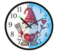 Mnsruu Gnomes Heart Red Wall Clock Luminous Bedroom Clocks Battery Operated Silent Glow in the Dark Clock for Living Room Kitchen 12 Inch