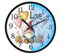 Mnsruu Gnomes Pink Heart Rose Wall Clock Luminous Bedroom Clocks Battery Operated Silent Glow in the Dark Clock for Living Room Kitchen 12 Inch