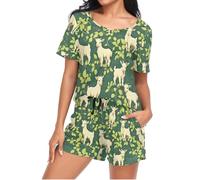 Mnsruu Goat Leaf Pattern Womens Pyjamas Sets Short Sleeves, Ladies Pajamas Pjs Set Loungewear with Pocket Size S